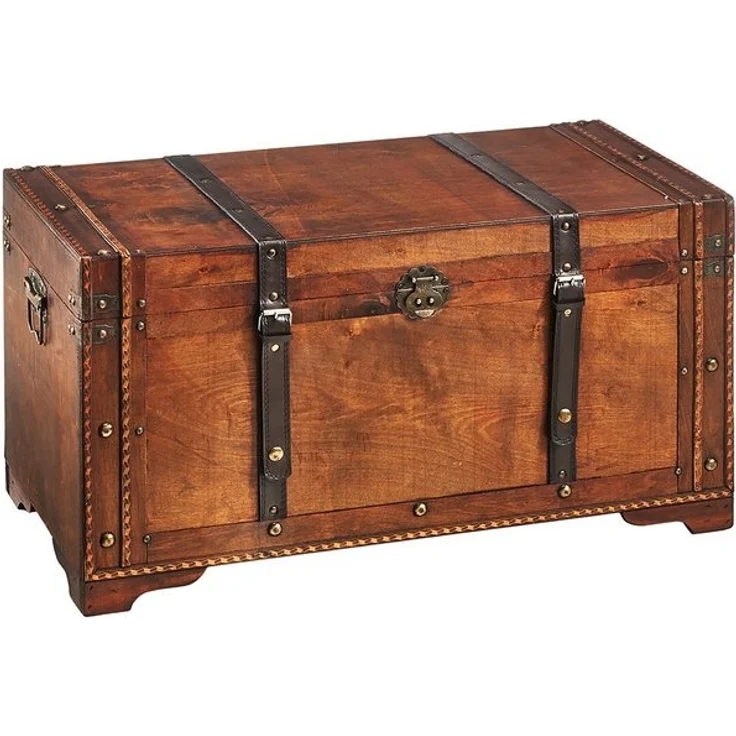 Kobolo Truhe Holztruhe TROVE – mit Metalldetails und Kunstlederverschluss (Stück, 1 St, Einzelstück), 70x35x38 cm – Bild 4