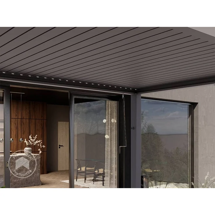 PRIMEYARD Pergola 4x4 m Aluminium Pfosten mit Lamellendach aus Aluminium graue Terrassenüberdachung – Bild 6