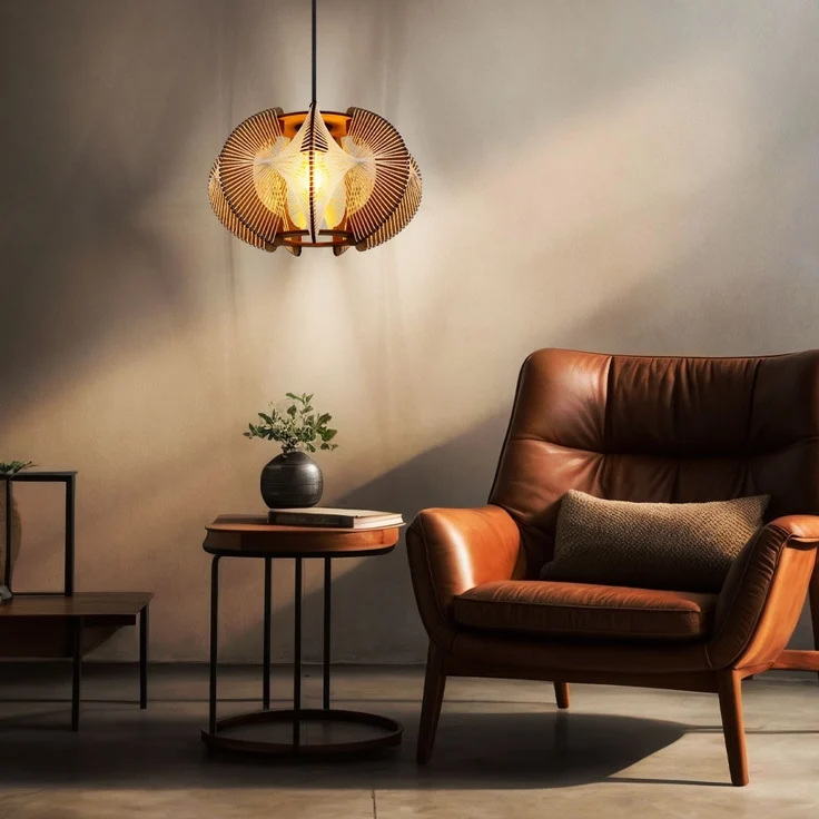 Hängeleuchte, Hanf, MDF, naturfarben, 1 flammig – Bild 3
