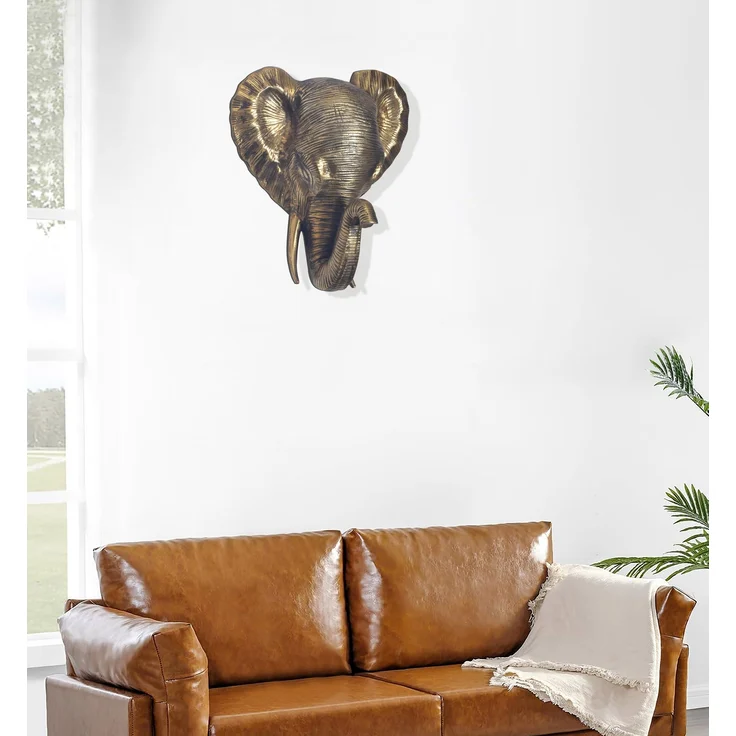 FineBuy Wanddeko Elefant Aluminium Gold Afrika 41 cm Tierkopf, Design Wanddekoration Metall Deko Alu Modern, Wohndeko Exotisch, Wandskulptur Dekoration Wohnaccessoire – Bild 5