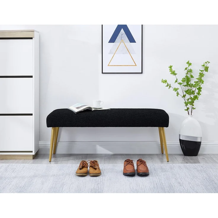 Ball & Cast gepolstert schwarz Eingang Bank für Schlafzimmer, Ende des Bettes Bank Ottoman Hocker mit gepolstertem Sitz & Metallbeine, schwarz – Bild 9