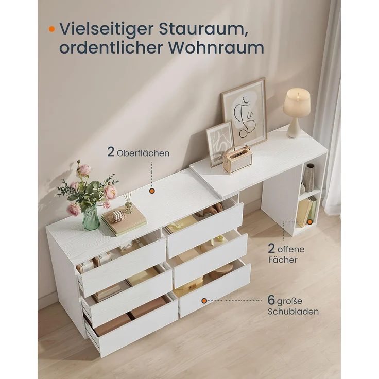 SONGMICS HOME Kommode, Schrank, Schminktisch mit Regal, Schnelle werkzeuglose Montage, nebeneinander oder L-förmig, für Schlafzimmer, Arbeitszimmer, Toolless-Technologie,schneeweiß – Bild 6