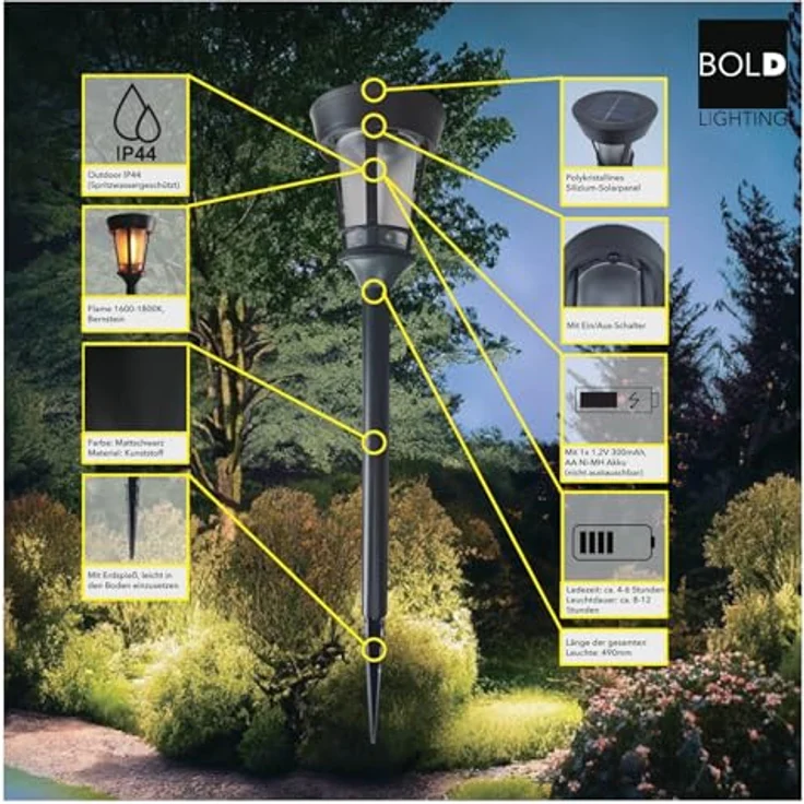 BOLD 1x LED Solarfackel außen - Solarlampen für Garten mit Flammeneffekt – Bild 5