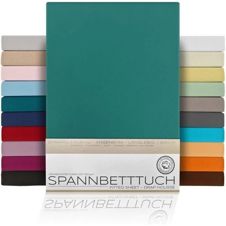 Beautex Spannbettlaken, Gummizug: rundum, (1 Stück), gekämmte Baumwolle Premium Jersey, 160g/m², Petrol, Topper - 100 x 200 x 15 cm – Bild 4