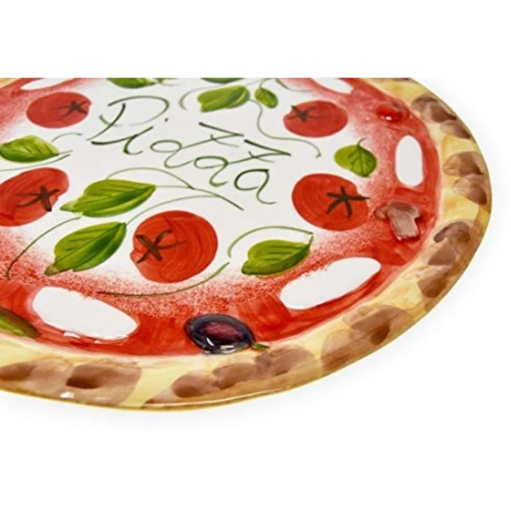 Lashuma Pizzateller Tomate Mozzarella, (1 St), Runde Keramik Pizzaplatte groß Ø 33 cm – Bild 5