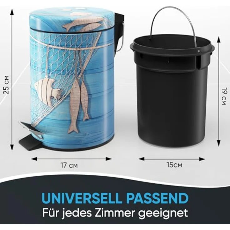 Sanilo Kosmetikeimer Seefahrt, 3 Liter, Bad Mülleimer mit Absenkautomatik und herausnehmbarem Innenbehälter – Bild 3