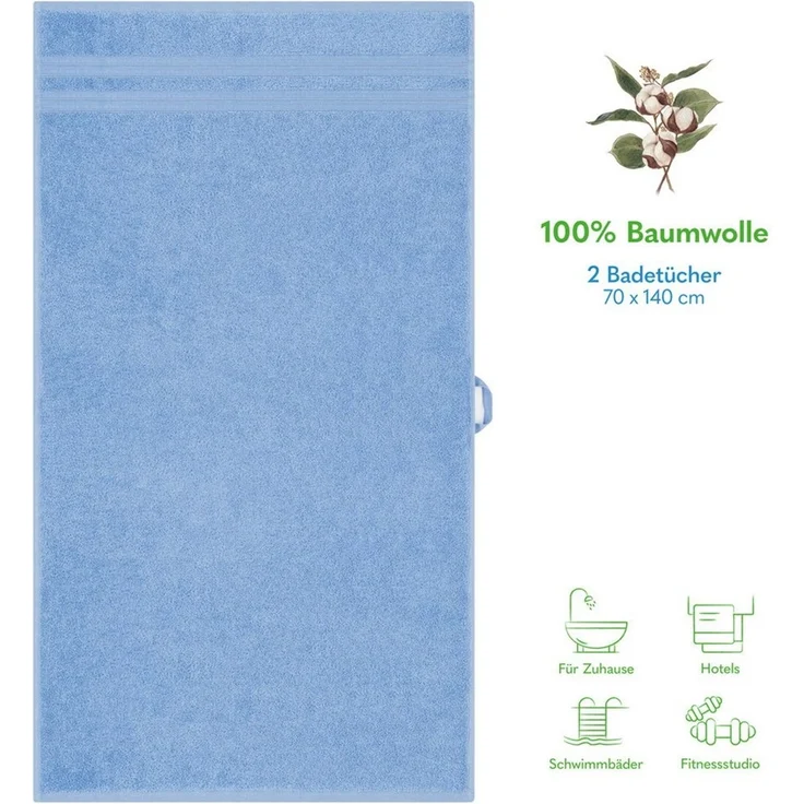 HAMMETEX Duschtuch 2er Set Badetücher 70x140 cm, 100% Baumwolle, Weich & Saugstark, Frottier (Set, 2-St), mit Bordüre, einfarbig, weich – Bild 2