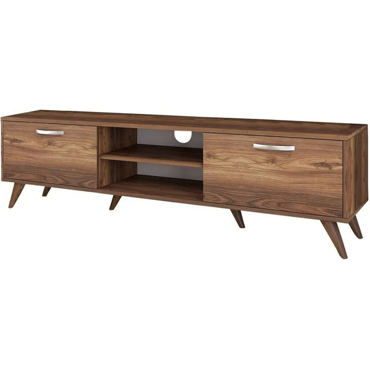 Calicosy TV-Möbel, 2 Klapptüren, 2 offene Fächer in der Mitte Dekor Walnussholz B180 cm - Dunkles Holz – Bild 7