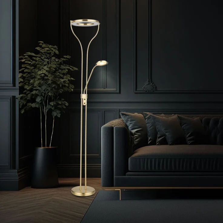 LED Deckenfluter, Messing, Dimmer, Lesespot, H 194 cm – Bild 4