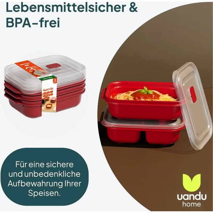 uandu home Frischhaltedose Frischhaltedosen mit Deckel, Mikrowellen Geschirr, BPA Frei Plastikbox, (Set, 3er Set), Vorratsdosen Luftdicht Set, Meal Prep Boxen – Bild 3