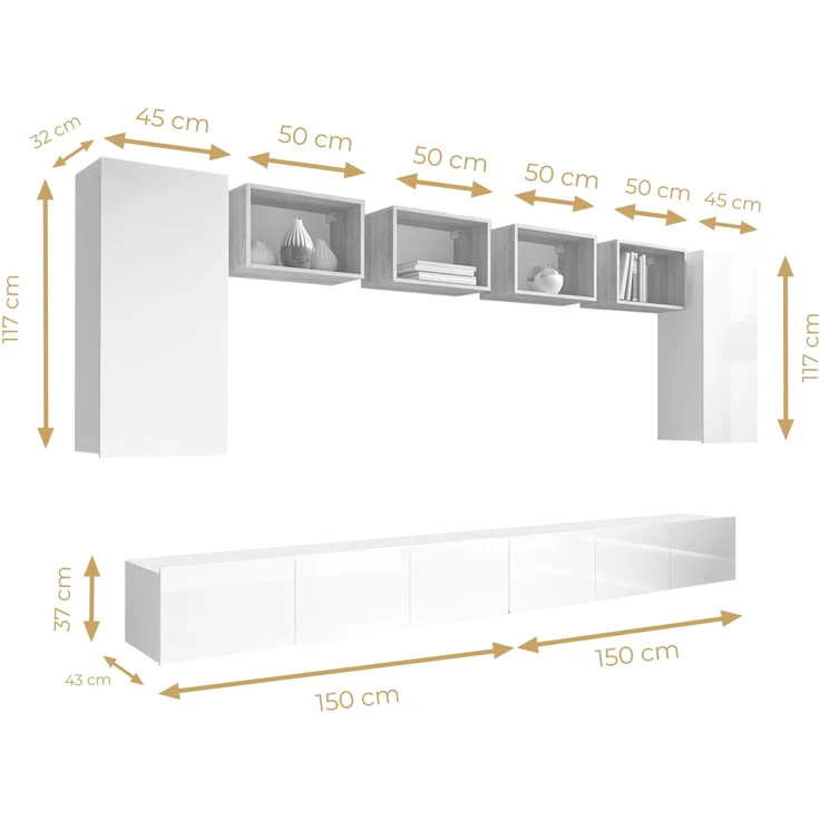 AX LIVING Möbel für Wohnzimmer Kossana 35 Design Goldene Eiche/Weiß – Bild 3