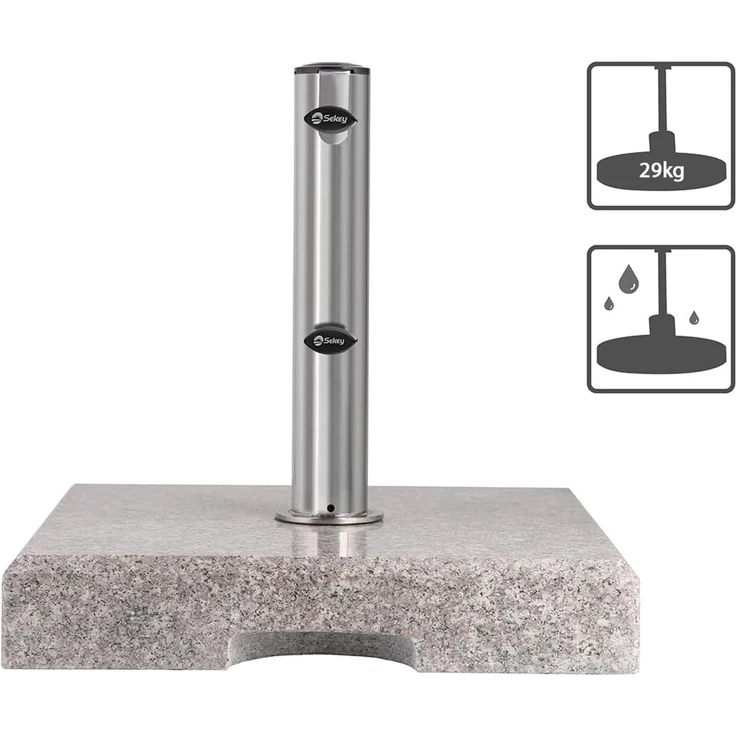 Sekey Granit Sonnenschirmständer mit Edelstahlrohr, Hochwertiger Sockel, für Schirmstöcke bis 32-48 mm, Balkonschirmständer 30KG Quadratisch – Bild 6