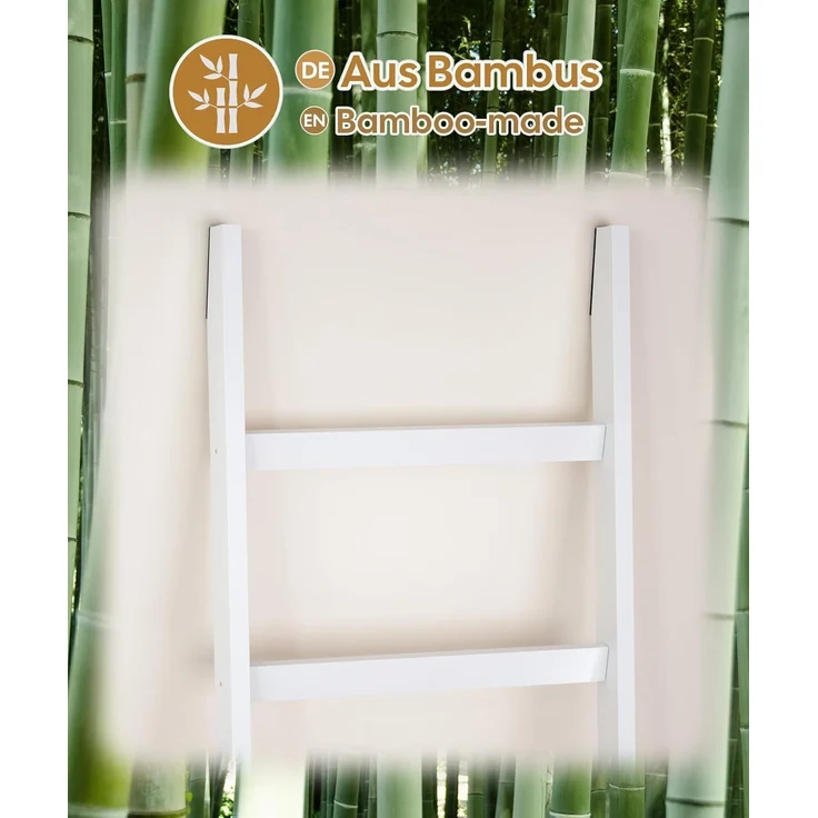 Yorbay Handtuchleiter Handtuchhalter Bambus, 6 Ebenen Leiterregal, 4 Haken und 2 Sicherheitsgurten, 43x170 cm, für Bad, Wohnzimmer – Bild 5