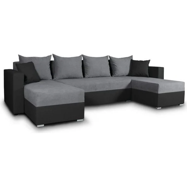 Wohnlandschaft mit Schlaffunktion Beno - U-Form Couch, Ecksofa mit Bettkasten, Couchgranitur mit Bettfunktion, Polsterecke (Schwarz + Dunkelgrau (Cayenne 1114 + Enjoy 23)) – Bild 4