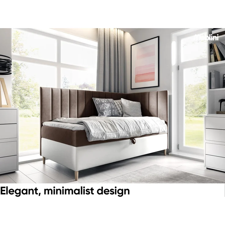 MEBLINI Kinderbett mit Bettkasten MAYA 3 80x200 Rechts – H3/Braun Samt Gepolstert Einzelbett mit Matratze - Polsterbett mit Stauraum - Bett mit Kopfteil – Stauraumbett – Bild 2