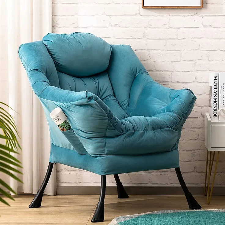 Ohrensessel Samt Relaxsessel Lesesessel Stahlrahmen Blauer See