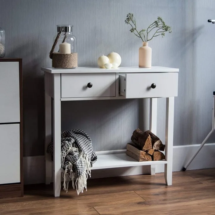 Vida Design Windsor Konsolentisch mit 2 Schubladen und Regalfach, weiß, Holz, für Flur, Wohnzimmer, Schlafzimmer, Ankleidekommode, Schreibtischmöbel