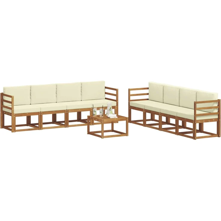 vidaXL Outdoor-Sofagarnitur 9 pcs Natur und Creme Massivholz Akazie 3366168 – Bild 3