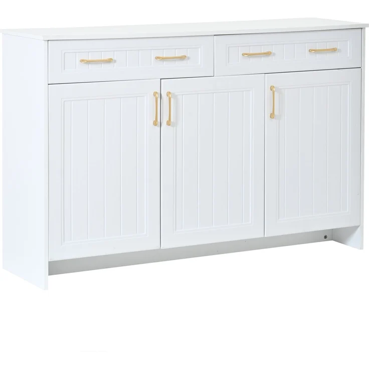 Flieks Sideboard 140 x 40 x 90 cm mit 2 Schubladen, 3 Türen, verstellbaren Einlegeböden und goldenen Griffen, Weiß – Bild 7