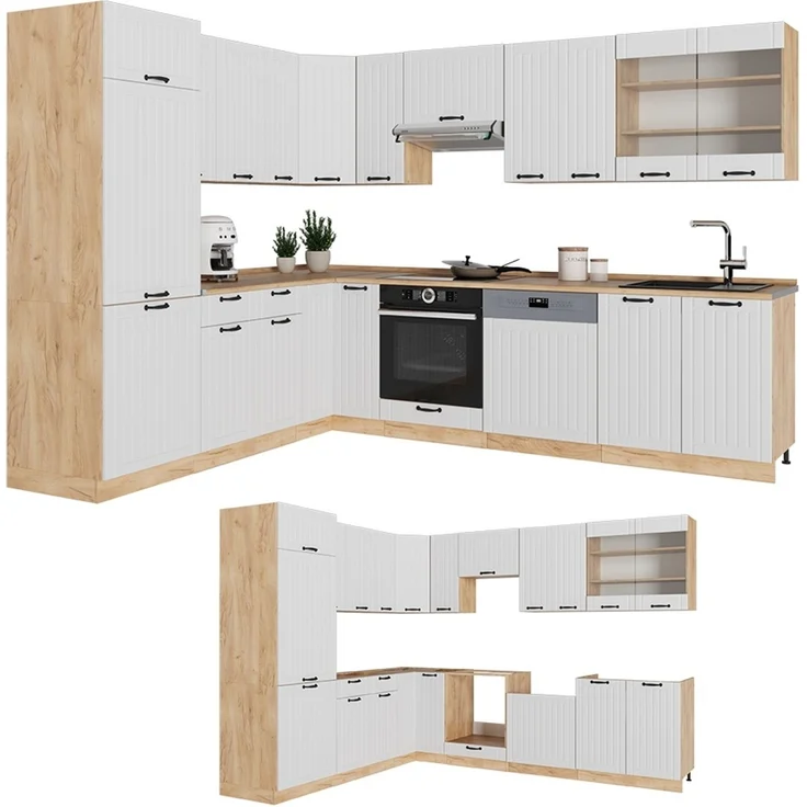 Eckküche Fame-Line Weiß Landhaus/Goldkraft Eiche 287 x 227 cm, AP Eiche Vicco – Bild 6
