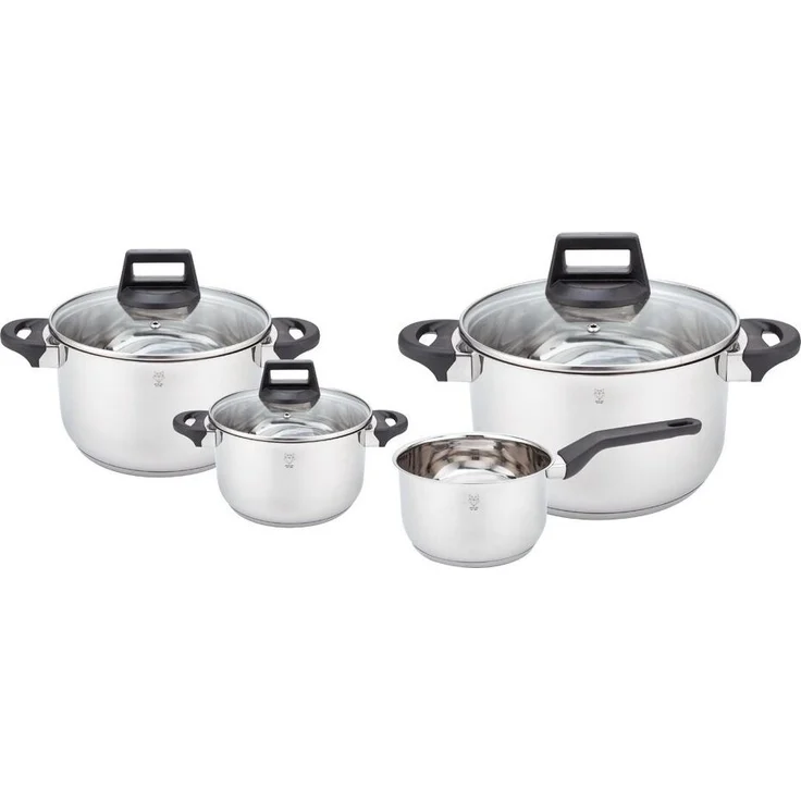 Gustav Voss Topf-Set Kochtopfset Edelstahl Kochtopf Induktionskochtopf, Edelstahl (Topfset, 7-tlg, 1 Stielkochtopf + 3 Kochtöpfe mit Glasdeckel), Induktion spülmaschinengeeignet Literskala – Bild 1