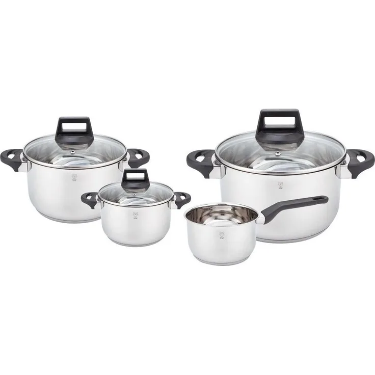 Gustav Voss Topf-Set Kochtopfset Edelstahl Kochtopf Induktionskochtopf, Edelstahl (Topfset, 7-tlg, 1 Stielkochtopf + 3 Kochtöpfe mit Glasdeckel), Induktion spülmaschinengeeignet Literskala
