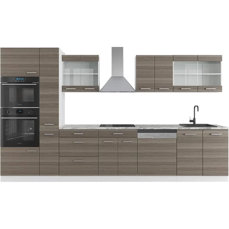 Küchenzeile R-Line Edelgrau/Weiß 350 cm mit Hochschrank, ohne Arbeitsplatte Vicco – Bild 1