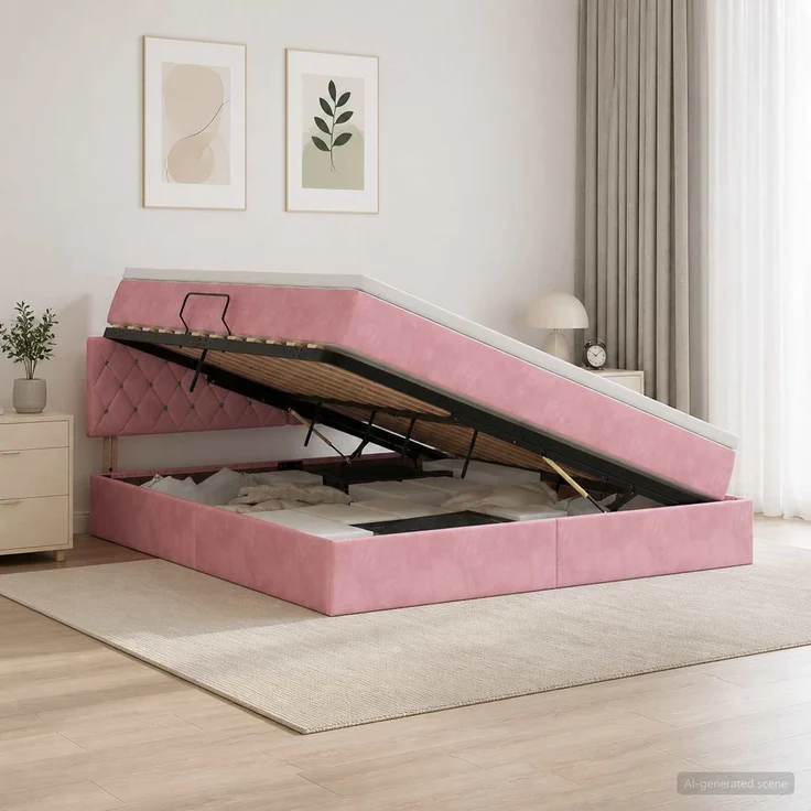 vidaXL LED-Speicherbett mit Matratze Rosa 180x200 cm Samt 3459209 – Bild 4