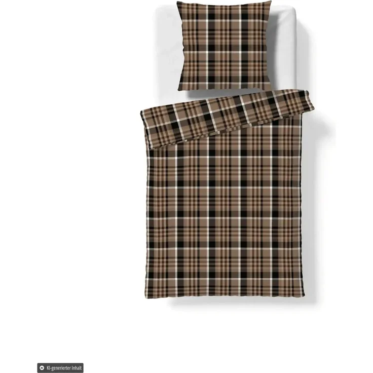 Fleuresse Lech Edelflanell Bettwäsche 240x220 Karo braun schwarz 605082-07 – Bild 2