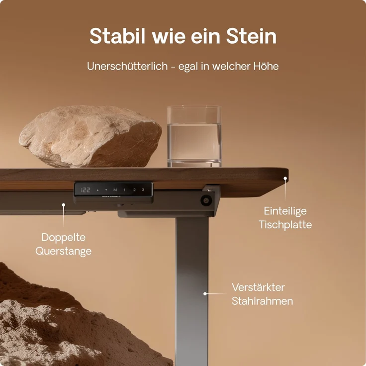 Desktronic HomeOne Elektrisch höhenverstellbarer Schreibtisch 160x80cm Grau/Walnuss mit Memory-Funktion, Anti-Kollisions Technologie, USB-A und USB-C-Ladeanschlüssen – Bild 4