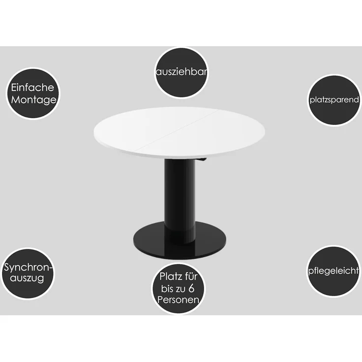 designimpex Esstisch Design HES-111 Tisch rund oval Hochglanz ausziehbar 100-148cm – Bild 4