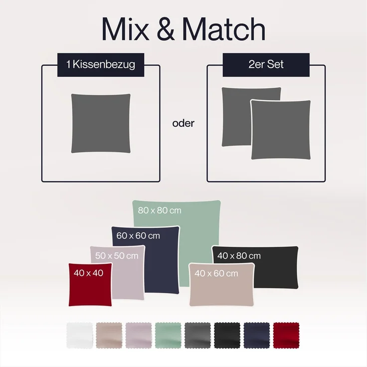 Blumtal Kissenbezüge Premium Mako Satin Kissenbezug, superweich aus 100% Baumwolle, (1 Stück), OEKO-TEX zertifiziert – Glanzoptik & farblich passender Reißverschluss – Bild 2
