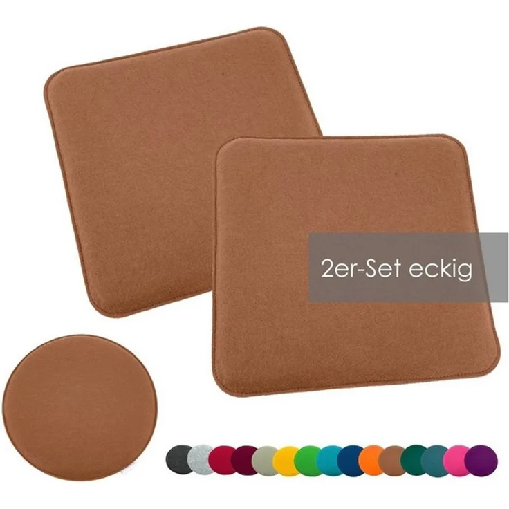 heimtexland Â® Sitzkissen Set Filz Stuhlkissen Stuhlauflage Filzkissen Stuhl Polster Kissen Typ631 2er Set 35 x 35 cm Eckig Camel – Bild 4