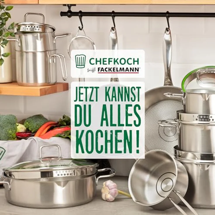 Chefkoch trifft Fackelmann Pfannendeckel Premium Pfannenglasdeckel ø24cm - Edelstahl Knauf, 60x248x330mm – Bild 6
