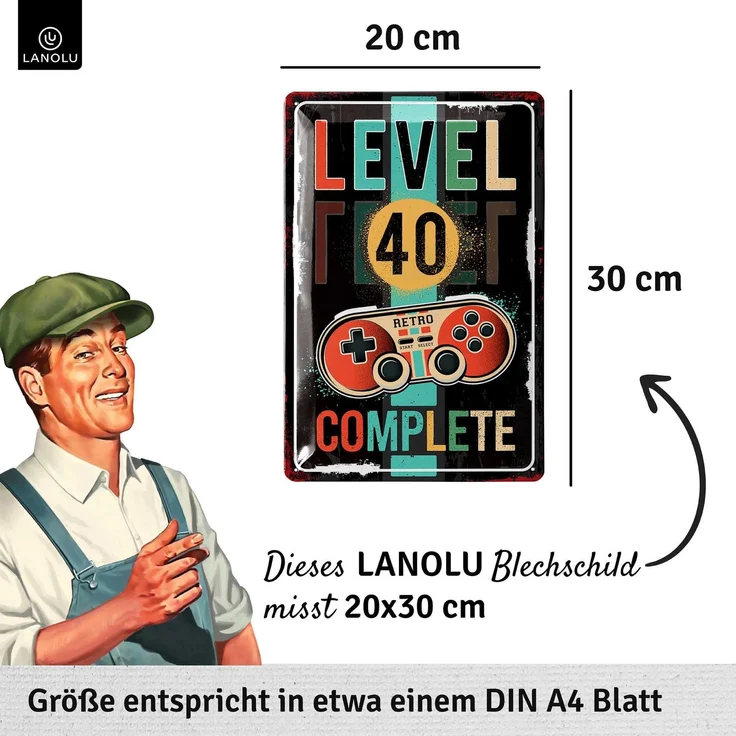 LANOLU Blechschild Geburtstag JAHR LEVEL 40 20x30cm – Metall – Mehrfarbig – 20199 – Bild 4