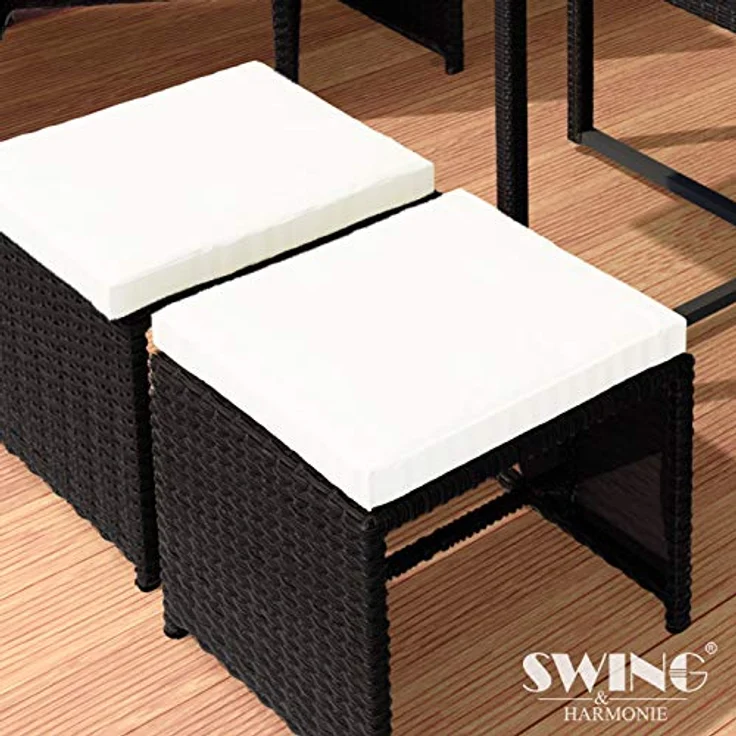 Swing&Harmonie Garten-Essgruppe Poly Rattan Sitzgruppe Esstisch Lounge Gartenmöbel, (Sitzgarnitur, Tisch, Stühle, Hocker Garnitur Set) – Bild 4
