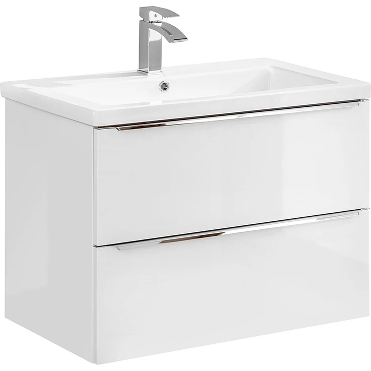 Badezimmermöbel Set mit 80cm Keramik-Waschtisch TOSKANA-56 Hochglanz weiß BxHxT ca. 135/190/46cm – Bild 6
