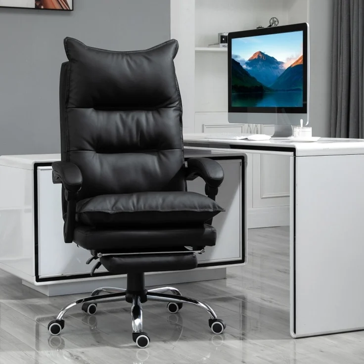 Bürostuhl Schreibtischstuhl höhenverstellbar mit Fußstütze Kunstleder Schwarz 66x72x122-130cm für komfortables Arbeiten--Schwarz--66x72x130cm--YOUDENOVA – Bild 2
