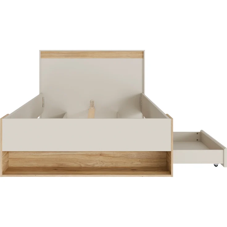 Stauraumbett >WEXLIN< in Sand / Mauvella Eiche Dekor - 130x96,3x210,8cm (BxHxT) – Bild 4