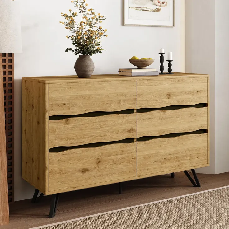 Sideboard, Breite 120cm, Wohnzimmerschrank, Mehrzweckschrank, Schubkastenkommode, Küchenschrank, Aufbewahrungsschrank – Bild 3
