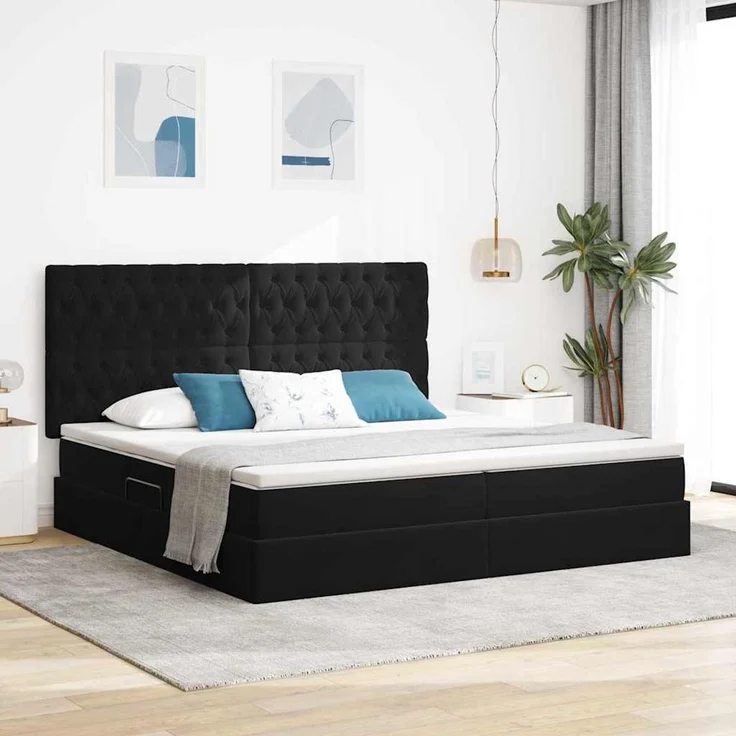 vidaXL Aufbewahrungsbett mit Matratze Schwarz 200 x 200 cm Samt 3372113 – Bild 1