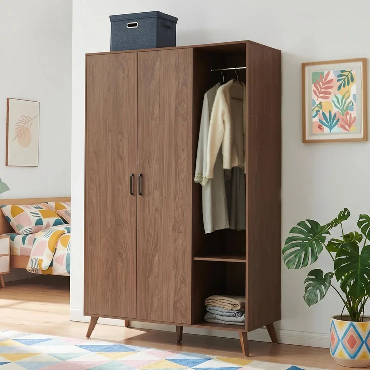 Kleiderschrank Norg 191x120x52 cm 2 Türen 5 Fächer Walnussoptik [en. casa] – Bild 1