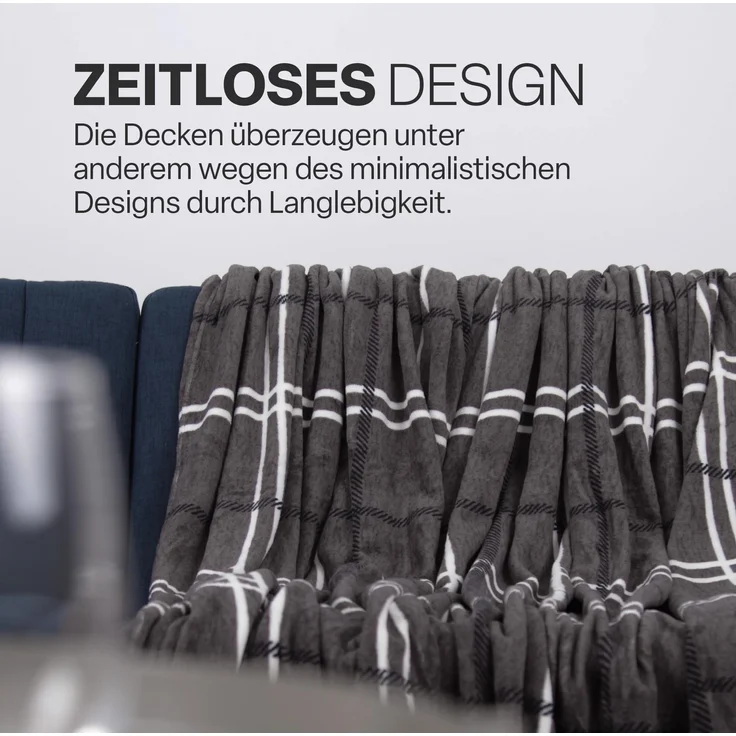 Kuscheldecke ( Dunkelgrau ) XXL - 220x240cm - hochwertige Fleecedecke, große weiche Wohndecke Karo Muster - kuschelig weich – Bild 4