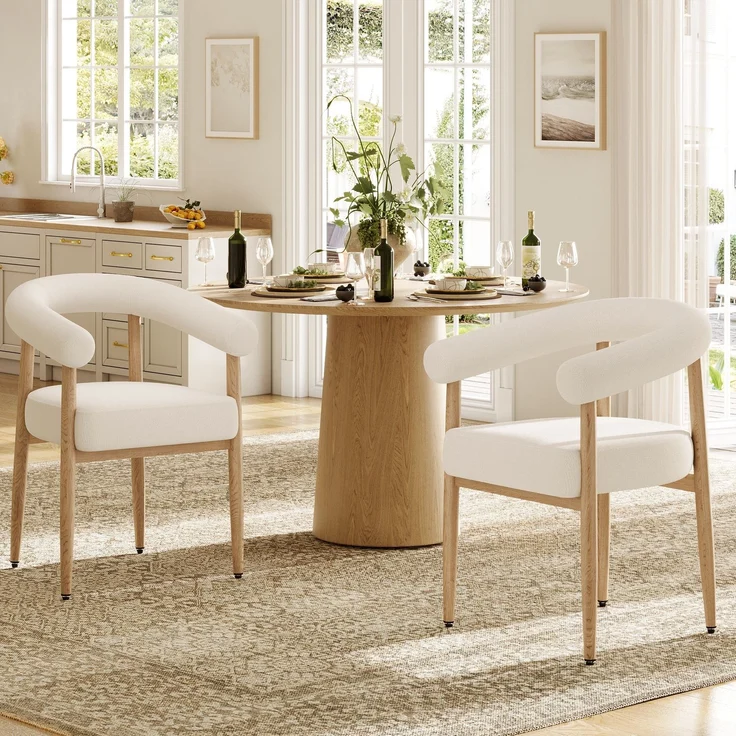 Merax Esszimmerstuhl Gestell aus Metall in Holzoptik Natur, Bezug aus Plüschstoff (Set, 2 St), 2er Set Polsterstühle Armlehnstuhl Küchenstuhl Wohnzimmer Beige – Bild 2