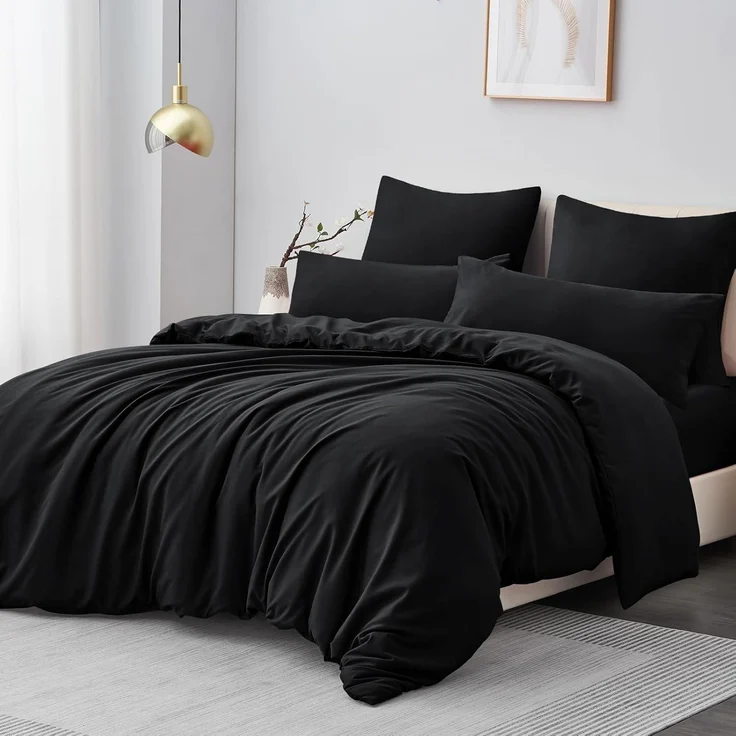 Bettwäsche Set 220x240 Schwarz Mikrofaser Reißverschluss 3tlg weich 2x80x80 – Bild 2