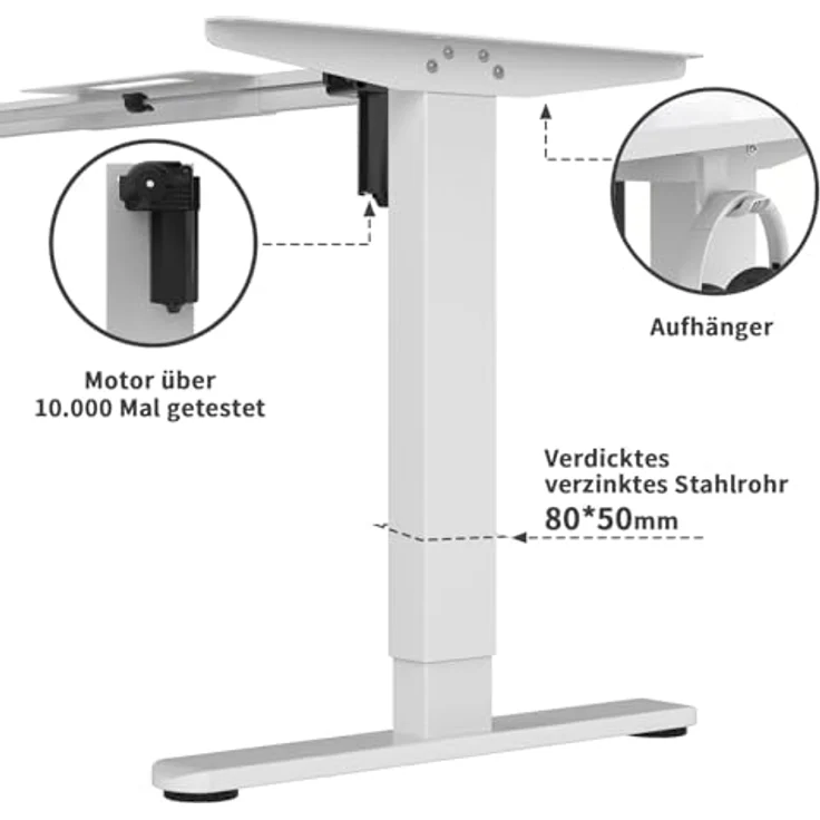 TRIUMPHKEY Höhenverstellbarer Schreibtisch 160x80cm mit Typ-C Ladeanschluss, Schreibtisch Höhenverstellbarer mit Kabel Management Tray, Standing Desk mit 3 Memory Funktion, Weiß – Bild 4