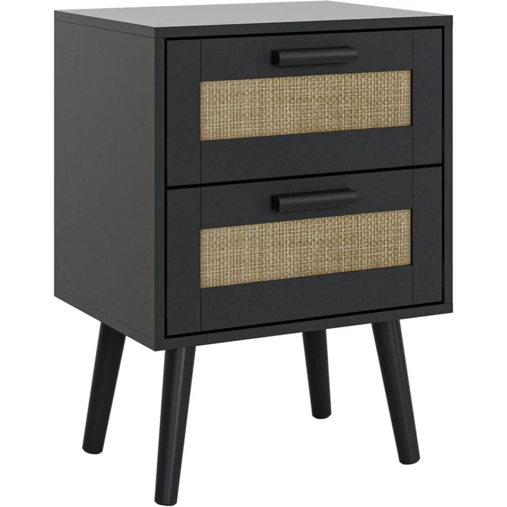 Rattan Nachttisch mit Schublade Beistelltisch Holzbeine Schlafzimmer Wohnzimmer – Bild 8