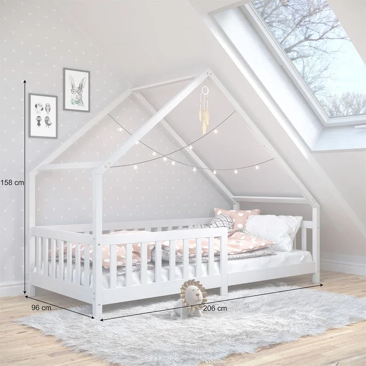 IDIMEX Kinderbett CORA, Hausbett Tipibett Kinderbett Montessori Bett Kiefer 90 x 200 mit Rausf – Bild 2