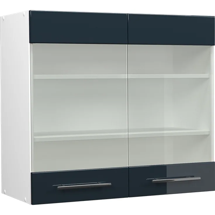 Küchenglasschrank Fame-Line Dunkelblau Hochglanz 80 cm Vicco