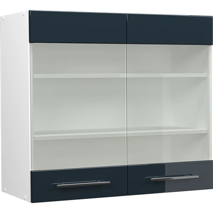 Küchenglasschrank Fame-Line Dunkelblau Hochglanz 80 cm Vicco – Bild 1